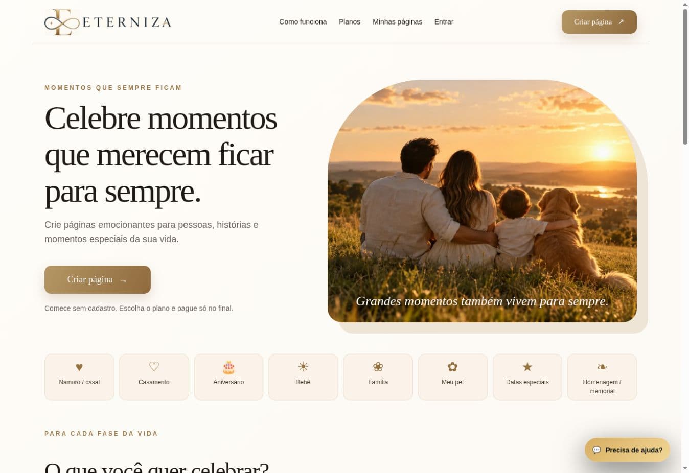 Página inicial de Eterniza